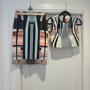 Clover Canyon Graphic Mint, Black & Cream Pencil Skirt